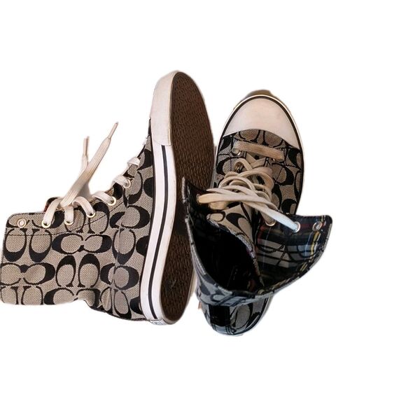 COACH Women's Bonney Hi-Tops Signature Logo W/Plaid Glitter Convertible Shoe 7.5 - Picture 6 of 7